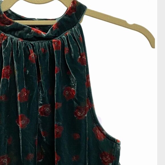 NWT Loft Women's Halter Top Size XS Floral Velvet Shirred Green Red Coquette - Picture 7 of 13